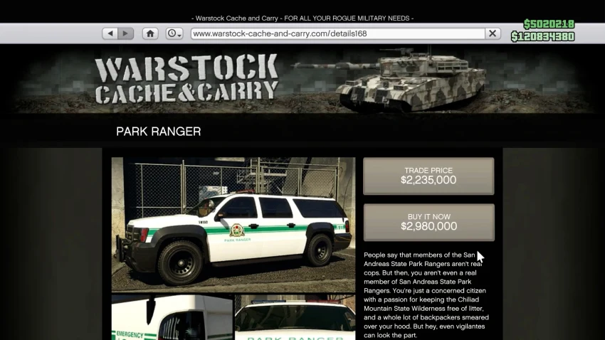 GTA Online Park Ranger Warstock Cache Carry