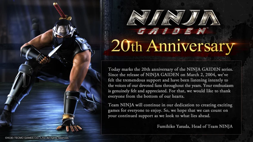 Ninja Gaiden исполняется 20 лет: праздничное послание Team Ninja